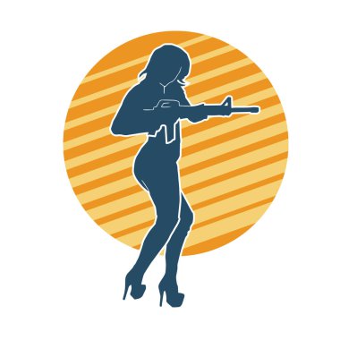 Makineli tüfek taşıyan kadın savaşçının silueti.. 