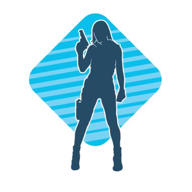 Kadın dövüşçü silueti. Tabanca ya da tabanca taşıyor..