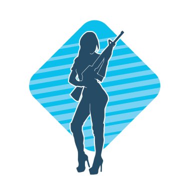 Makineli tüfek taşıyan kadın savaşçının silueti.. 