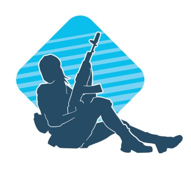 Makineli tüfek taşıyan kadın savaşçının silueti.. 