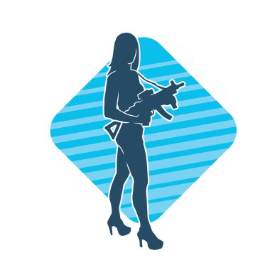 Makineli tüfek taşıyan kadın savaşçının silueti.. 