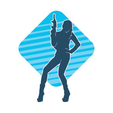 Makineli tüfek taşıyan kadın savaşçının silueti.. 