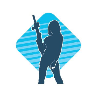 Makineli tüfek taşıyan kadın savaşçının silueti.. 