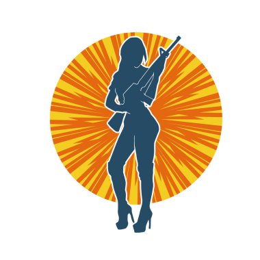 Makineli tüfek taşıyan kadın savaşçının silueti.. 