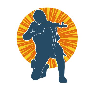 Makineli tüfek taşıyan kadın savaşçının silueti.. 