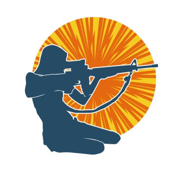 Makineli tüfek taşıyan kadın savaşçının silueti.. 