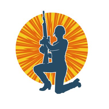 Makineli tüfek taşıyan kadın savaşçının silueti.. 