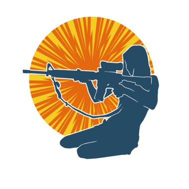 Makineli tüfek taşıyan kadın savaşçının silueti.. 