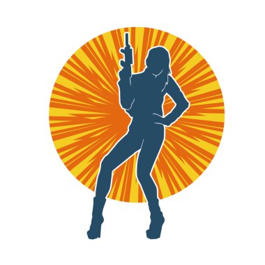 Makineli tüfek taşıyan kadın savaşçının silueti.. 