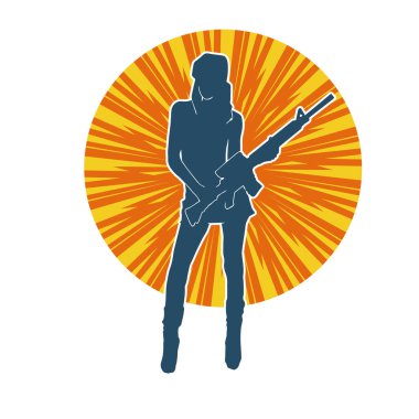 Makineli tüfek taşıyan kadın savaşçının silueti.. 