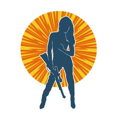 Makineli tüfek taşıyan kadın savaşçının silueti.. 