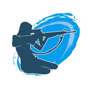 Makineli tüfek taşıyan kadın savaşçının silueti.. 