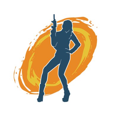 Makineli tüfek taşıyan kadın savaşçının silueti.. 