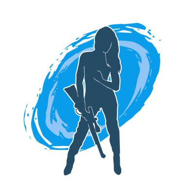 Makineli tüfek taşıyan kadın savaşçının silueti.. 