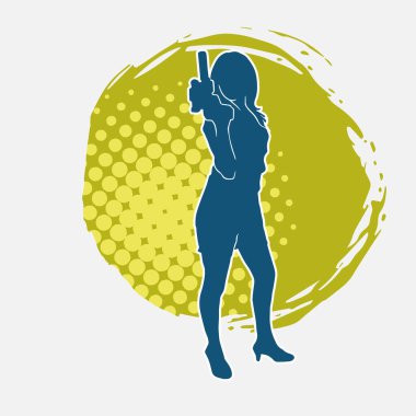 Kadın dövüşçü silueti. Tabanca ya da tabanca taşıyor..