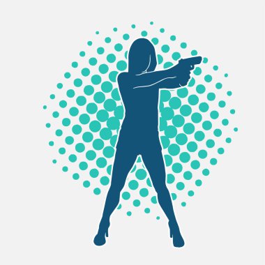 Kadın dövüşçü silueti. Tabanca ya da tabanca taşıyor..