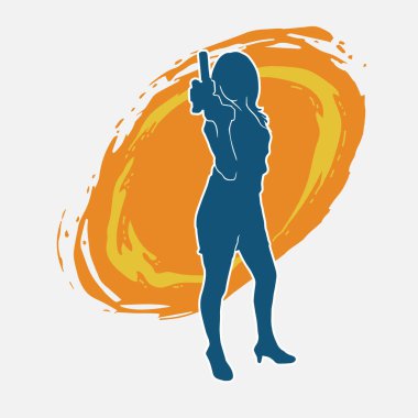 Kadın dövüşçü silueti. Tabanca ya da tabanca taşıyor..