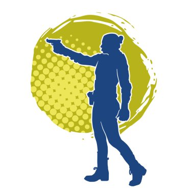 Kurşungeçirmez yelek giyen ve tabanca taşıyan bir kadın özel kuvvet polisinin silüeti..