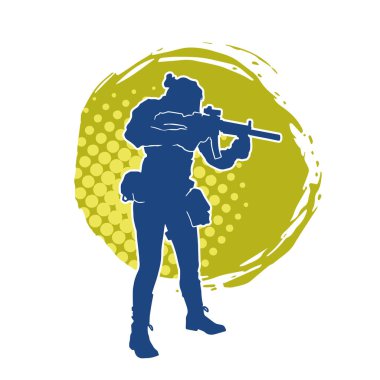 Kurşungeçirmez yelek giyen ve makineli tüfek taşıyan bir kadın özel kuvvet polisinin silueti..