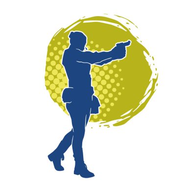 Kurşungeçirmez yelek giyen ve tabanca taşıyan bir kadın özel kuvvet polisinin silüeti..