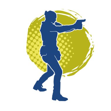 Kurşungeçirmez yelek giyen ve tabanca taşıyan bir kadın özel kuvvet polisinin silüeti..