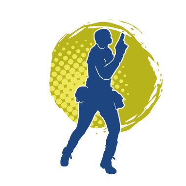 Kurşungeçirmez yelek giyen ve tabanca taşıyan bir kadın özel kuvvet polisinin silüeti..