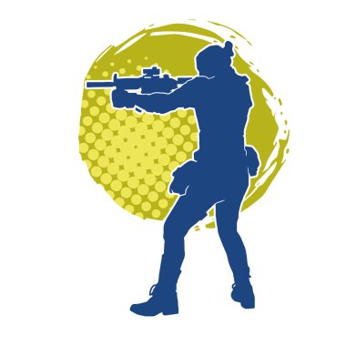 Kurşungeçirmez yelek giyen ve makineli tüfek taşıyan bir kadın özel kuvvet polisinin silueti..