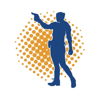 Kurşungeçirmez yelek giyen ve tabanca taşıyan bir kadın özel kuvvet polisinin silüeti..