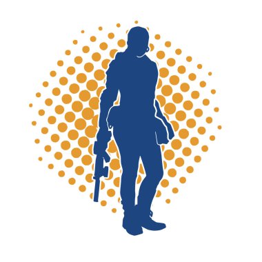 Kurşungeçirmez yelek giyen ve makineli tüfek taşıyan bir kadın özel kuvvet polisinin silueti..