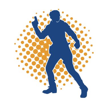 Kurşungeçirmez yelek giyen ve tabanca taşıyan bir kadın özel kuvvet polisinin silüeti..