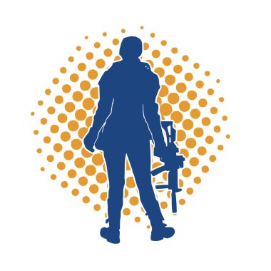 Kurşungeçirmez yelek giyen ve makineli tüfek taşıyan bir kadın özel kuvvet polisinin silueti..