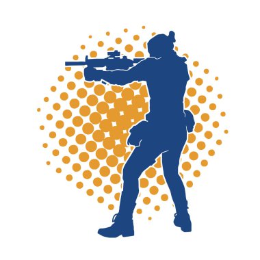 Kurşungeçirmez yelek giyen ve makineli tüfek taşıyan bir kadın özel kuvvet polisinin silueti..