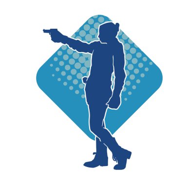 Kurşungeçirmez yelek giyen ve tabanca taşıyan bir kadın özel kuvvet polisinin silüeti..