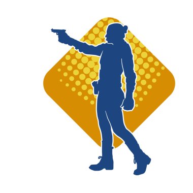 Kurşungeçirmez yelek giyen ve tabanca taşıyan bir kadın özel kuvvet polisinin silüeti..