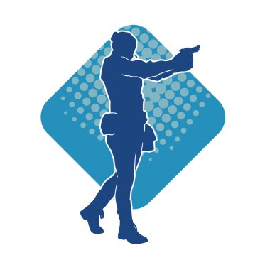 Kurşungeçirmez yelek giyen ve tabanca taşıyan bir kadın özel kuvvet polisinin silüeti..