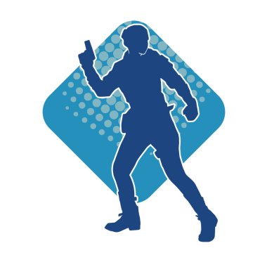 Kurşungeçirmez yelek giyen ve tabanca taşıyan bir kadın özel kuvvet polisinin silüeti..