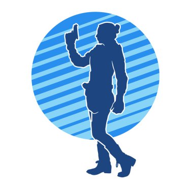 Kurşungeçirmez yelek giyen ve tabanca taşıyan bir kadın özel kuvvet polisinin silüeti..