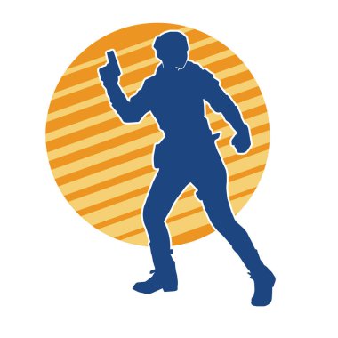 Kurşungeçirmez yelek giyen ve tabanca taşıyan bir kadın özel kuvvet polisinin silüeti..