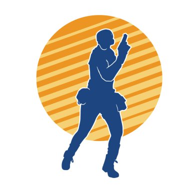 Kurşungeçirmez yelek giyen ve tabanca taşıyan bir kadın özel kuvvet polisinin silüeti..