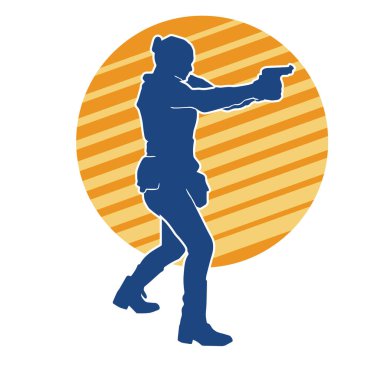 Kurşungeçirmez yelek giyen ve tabanca taşıyan bir kadın özel kuvvet polisinin silüeti..