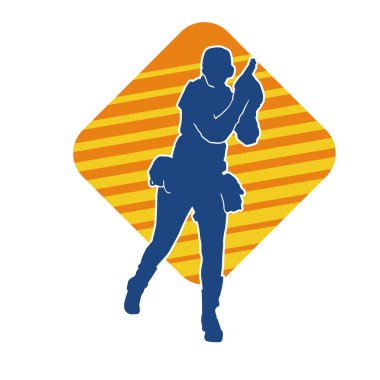 Kurşungeçirmez yelek giyen ve tabanca taşıyan bir kadın özel kuvvet polisinin silüeti..