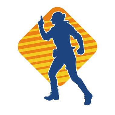 Kurşungeçirmez yelek giyen ve tabanca taşıyan bir kadın özel kuvvet polisinin silüeti..