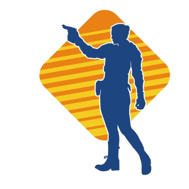 Kurşungeçirmez yelek giyen ve tabanca taşıyan bir kadın özel kuvvet polisinin silüeti..