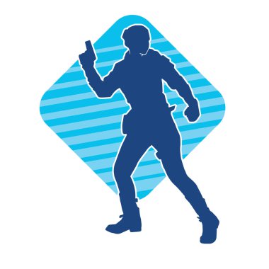 Kurşungeçirmez yelek giyen ve tabanca taşıyan bir kadın özel kuvvet polisinin silüeti..