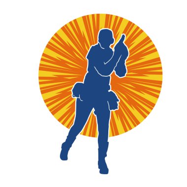 Kurşungeçirmez yelek giyen ve tabanca taşıyan bir kadın özel kuvvet polisinin silüeti..