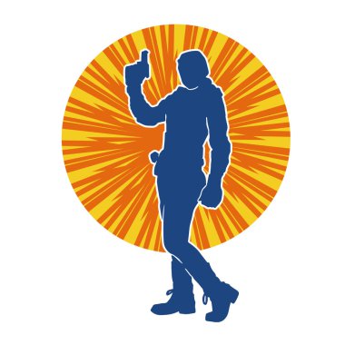 Kurşungeçirmez yelek giyen ve tabanca taşıyan bir kadın özel kuvvet polisinin silüeti..