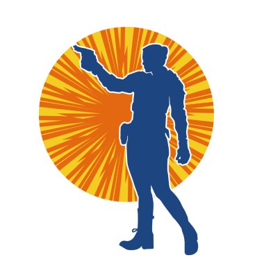 Kurşungeçirmez yelek giyen ve tabanca taşıyan bir kadın özel kuvvet polisinin silüeti..