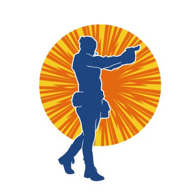 Kurşungeçirmez yelek giyen ve tabanca taşıyan bir kadın özel kuvvet polisinin silüeti..