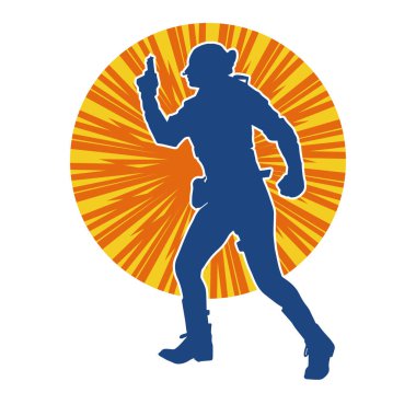 Kurşungeçirmez yelek giyen ve tabanca taşıyan bir kadın özel kuvvet polisinin silüeti..