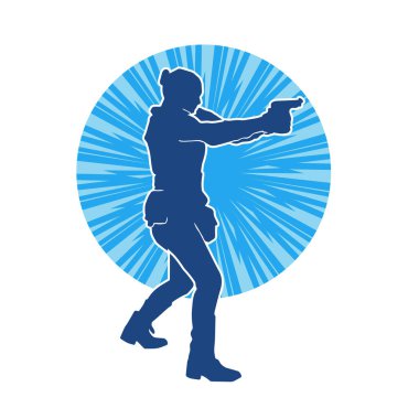 Kurşungeçirmez yelek giyen ve tabanca taşıyan bir kadın özel kuvvet polisinin silüeti..